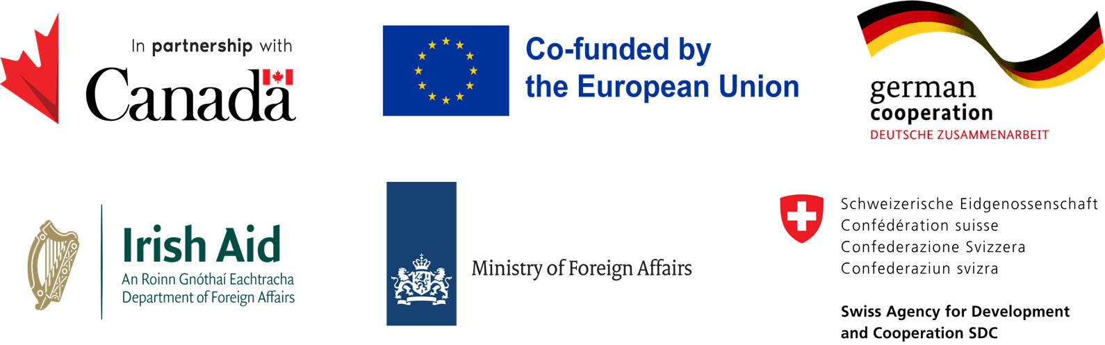 In partnership with Canada; Co-funded by the European Union; German Cooperation; Irish Aid; Ministry of Foreign Affairs; Swiss Agency for Development and Cooperation SDC